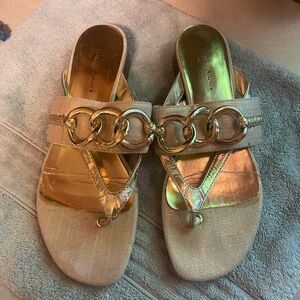 Etienne Aigner Gold and Tan Chain Sandals
